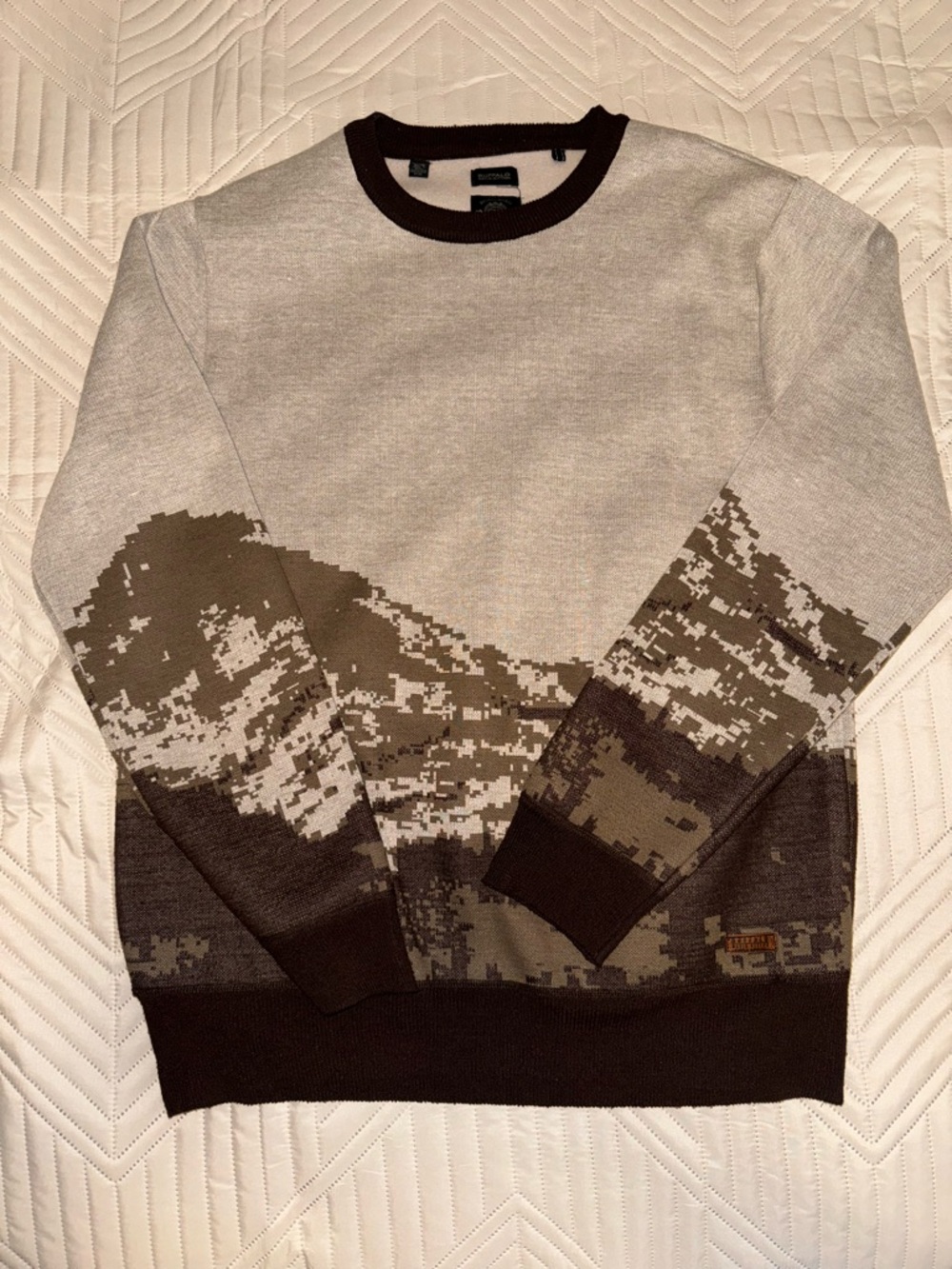 Buffalo David Bitton Men's Crewneck Sweater in Light Gray and Dark Brown Camo